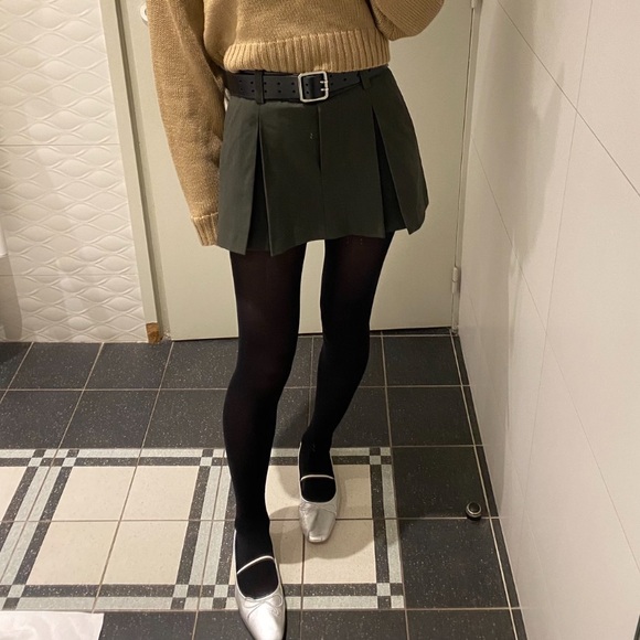 Zara pleated mini skort dark grey khaki - Picture 7 of 11